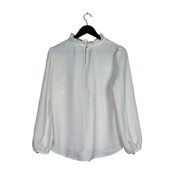 J.Crew Ruffle Neck Back Button Keyhole Balloon Long Sleeves Blouse M Cream #3302 - Picture 14 of 14
